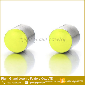 7mm magnétique néon jaune Non-Piercing Clip sur acier tricheur oreille faux Plugs Studs